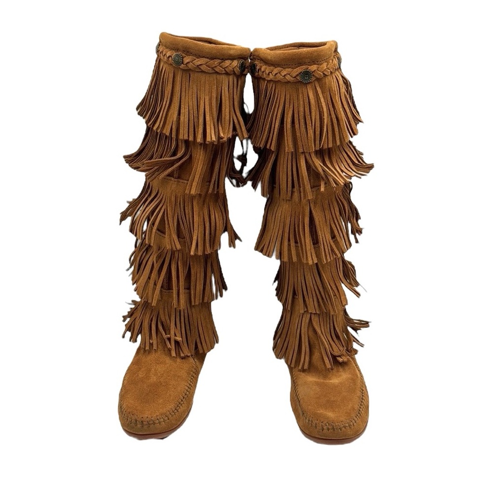 Minnetonka Suede 5 Layer Fringe Boots Size 7 - image 3